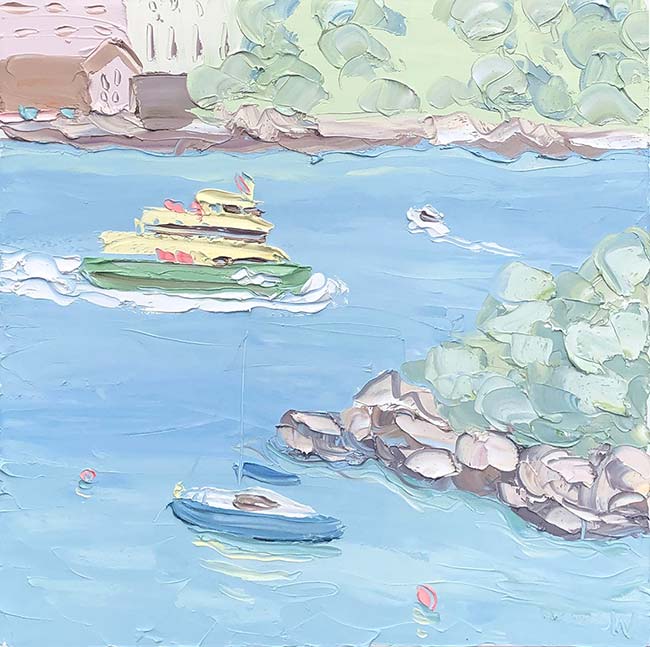 "Berry's Bay - Plein Air", 100x100cm, oil on canvas. FINALIST 2023 Mission to Seafarers Victoria Maritime Art Prize