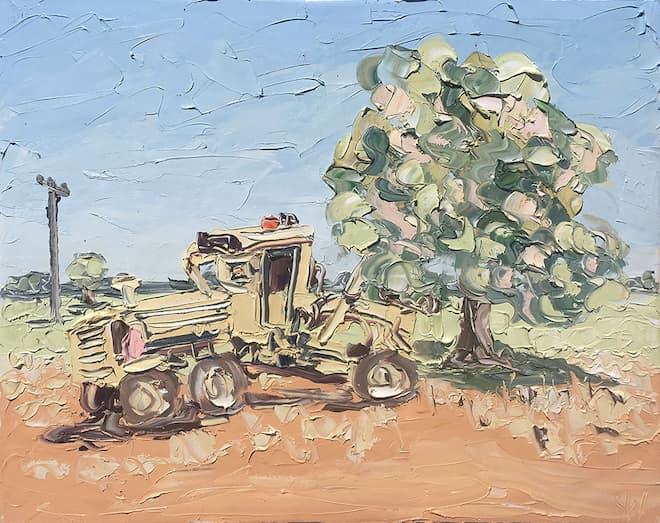 “Kurrajong With Grader - Plein Air”, 120x150cm, oil on canvas. FINALIST 202 Milburn Art Prize.